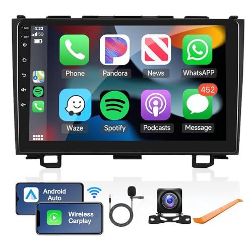 Android Car Stereo for Honda CRV 2007-2011 with Wireless Carplay/Android Auto with WiFi GPS Navigation, 9" Touchscreen Bluetooth Car Radio Support USB FM/RDS Backup Camera Steering Wheel Control