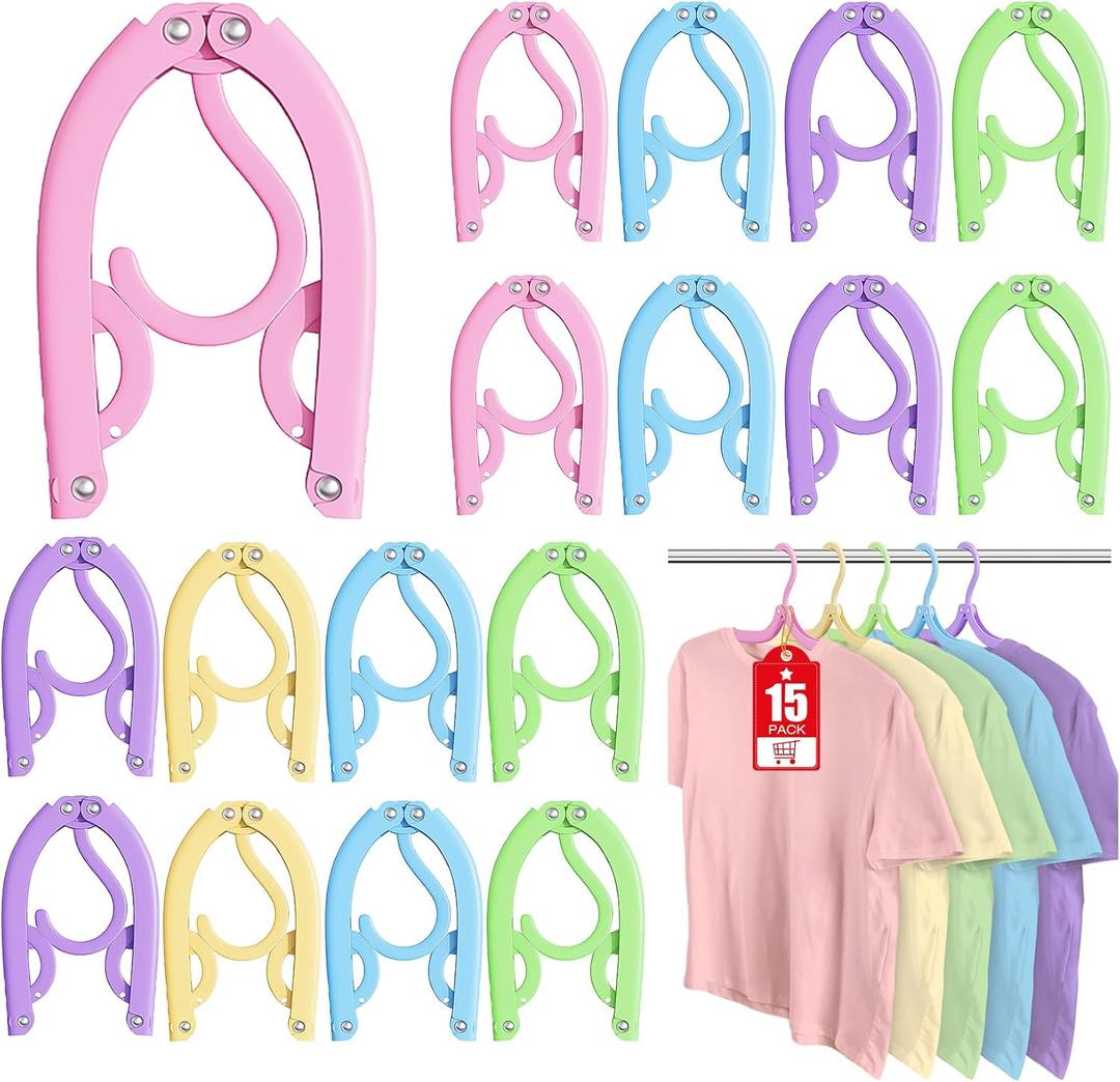 15 Pcs Travel Hangers Portable Foldable Travel Hanger Organizer, Plastic Cruise Ship Accessories Essentials Clothes Hanging Rack Folding Hangers for Traveling Camping Flying RV Europe Suitcase, Multi