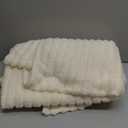 decorUhome Soft Fleece Beige Twin Blanket for Bed, Cozy Fluffy Plush Flannel Striped Throws for Couch Sofa, Lightweight Decorative Ribbed Fuzzy Blanket for Woman, 60x80 Inches