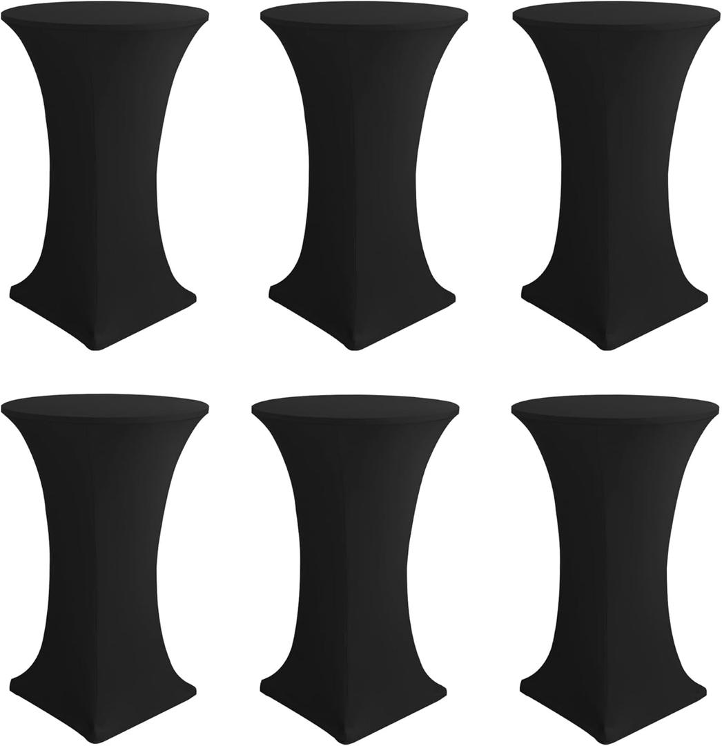 Cocktail Table Covers-Spandex Round High Top Table Cloths 6 Pack 32x43 Inch-Black Stretch Fitted Bar Tall Tablecloth for Pub Bistro Highboy Party Event Banquet Height Folding Satnding Tables
