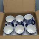 Ceramic Coffee Mugs Set - 10 OZ Large Porcelain Tea Cups with Handle for Milk Cappuccino Latte Cocoa Tea - Microwave Dishwasher Safe - Christmas Housewarming Gift -Set of 6 - Vintage Blue