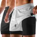 Aolesy Men's 2 in 1 Running Shorts Quick Dry Gym 5" Athletic Workout Shorts with Pockets (Medium, Z Black+white)