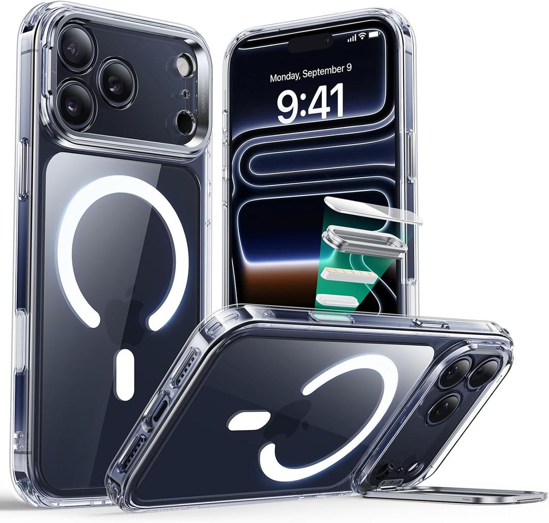 ESR for iPhone 17 Pro Max Case with Stash Stand, Camera Control Cover Compatible with MagSafe, Military-Grade Drop Protection for iPhone 17 Pro Max Phone Case, Scratch-Resistant Back Cover, Clear