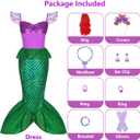 Ariel Mermaid Costume for Girls Kids Princess Dress with Wig Necklace Accessories Set for Halloween Costume Birthday (XXXL)