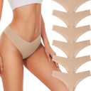 Hellopopgo Seamless Thongs For Women V-waisted No Show Thong Seamless Panties Breathable Comfortable Underwear Womens 6-Pack (Beige, L)