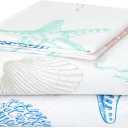 JSD Beach Theme Kids Printed Sheet Set Full, 4 Piece Starfish Jellyfish Coastal Summer Microfiber Bed Sheets Deep Pocket