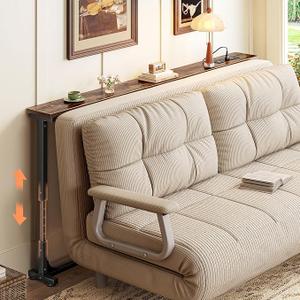 Huuger 51.2 Inch Behind Couch Table with Power Outlet, 23.9’’-34.4’’ Height Adjustable Range, Slim Console Table with USB-C Port, Behind Sofa Table Narrow Long, for Small Spaces, Rustic Brown