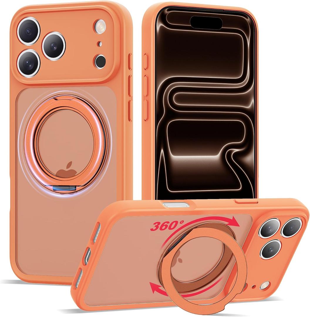 Compatible with iPhone 17 Pro Max Case with Magnetic Ring Stand [Compatible with Mag-Safe] [Military-Grade Protection] 17 Pro Max Phone Case 6.9", Orange