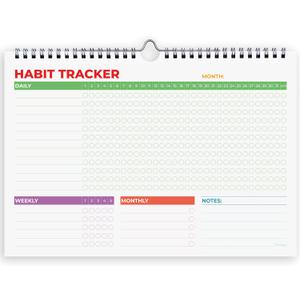 Hadigu Habit Tracker Calendar (Undated 12 Month) with Spiral Bound and Hanger, A4 size (8.3"x11.7"), Habit Planner, Daily Weekly and Monthly Tracker, Colorful Layout