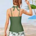 Bathing Suits for Teens 12-14 Tummy Control Girls Tankini Swimsuits for Teens Bathing Suits Halter Swimsuit with Drawstring Printed Shorts Girls 2 Piece Swimsuits Green