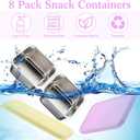 FoldTier 8 Pack 2-Compartment Stainless Steel Snack Containers Include 8 Silicone Lids and 8 Box Bodies Reusable Stackable Box for Adult Work, Travel & Camping 7.9 x 4.1 x 1.6 Inch (Macaron)