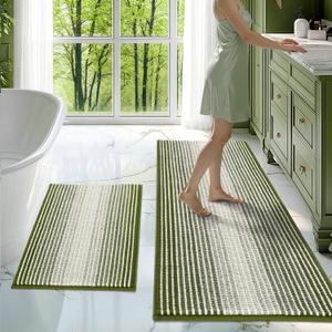BSICPRO Bathroom Rugs and Mats Sets, 2 Piece Thick Absorbent Chenille Bath Mat Rug Set Non Slip, Soft Shaggy Bath Room Floor Mats for Bathroom, Machine Washable (Sage, 20" x 47" Plus 20" x 32")