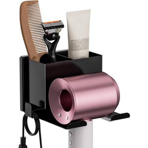 YSD Hair Dryer Holder Wall Mounted, Hair Tool Organizer, Blow Dryer Hanger for Dryer Hook, Bathroom Space-Saving Blow Dryer Organizer, Black Curling Irons Storage (Simple)