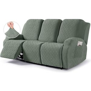 VANSOFY Recliner Cover, 3-Pieces Stretch Reclining Couch Covers with Pockets Reclining Sofa Slipcovers 3 Seater Soft Washable Furniture Protector for Dogs Cats(Bean Green)