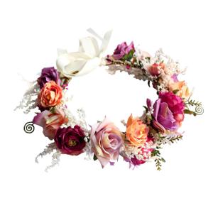 Rose Flower Crown Boho Flower Headband Hair Wreath Floral Halo Headpiece with Ribbon Wedding Party Rosy (1)
