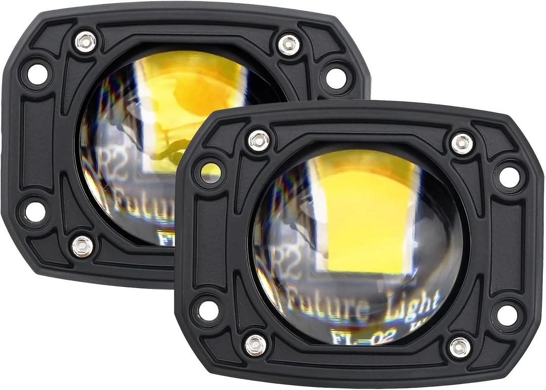 Square Yellow/White Flush Mount LED Pod 2Pcs 3Inch 30W Backup Reverse Lights Driving Fog Lights Front Bumper Lights Behind Grille Lights fit for Trucks SUV ATV UTV