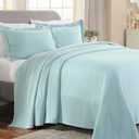 Superior Solitaire Cotton 3 Piece Bedspread Set, Home Bed Decor, Decorative Textured Bed Spread, 2 Pillow Shams, Airy Blanket, Matelasse Coverlet Bedding, All-Season Accent Blanket, Queen, Aqua