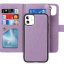 iCoverCase for iPhone 11 Wallet Case with Card Holder and Wrist Strap, PU Leather Kickstand Card Slots Zipper Pocket Magnetic [Detachable] Flip Cover Case 6.1 Inch (Purple)