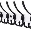 Dseap Coat Rack Wall Mount - 29.5 Long 8-Tri-Hooks Heavy Duty Coat Hanger Rail Wall Hooks for Hanging Coats Hats Clothing Clothes Purse Mudroom Entryway, White & Black