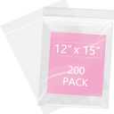 iMailer - 200 Pcs- 12" x 15" Large Plastic Zip Poly Bags- Clear Zip Storage Bag for Clothing, T-Shirts, Pants