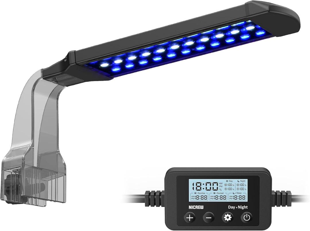 NICREW Marine Clip on Aquarium Light, Saltwater Fish Tank Light for Coral Reef Tanks with LCD Timer, 2 Lighting Modes,