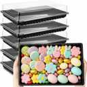 Shellwei 5 Pack Extra Large Easter & Spring Charcuterie Board with Lids, 15 x 10 Inch Plastic Catering Trays for Cookies, Desserts, Candy, Reusable Serving Platters for Travel Party (Black)