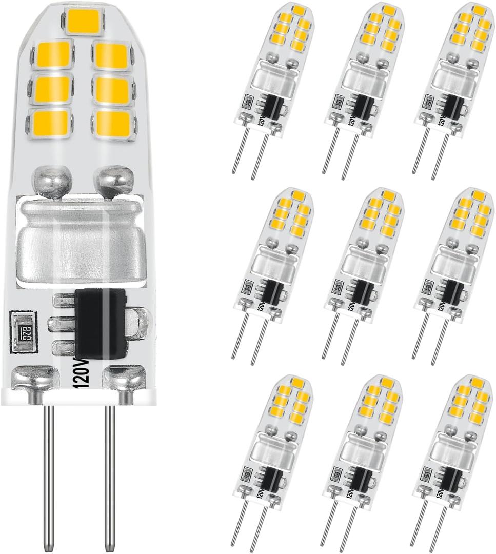 G4 LED Bulb, AC120V G4 Bi-Pin Base Light Bulbs, 130LM Natural White 4000K, 1.4W Equivalent to 14W Halogen, Flicker Free, Non-Dimmable, for Home Lighting, Under Cabinet, Kitchen Hood, 10 Pack