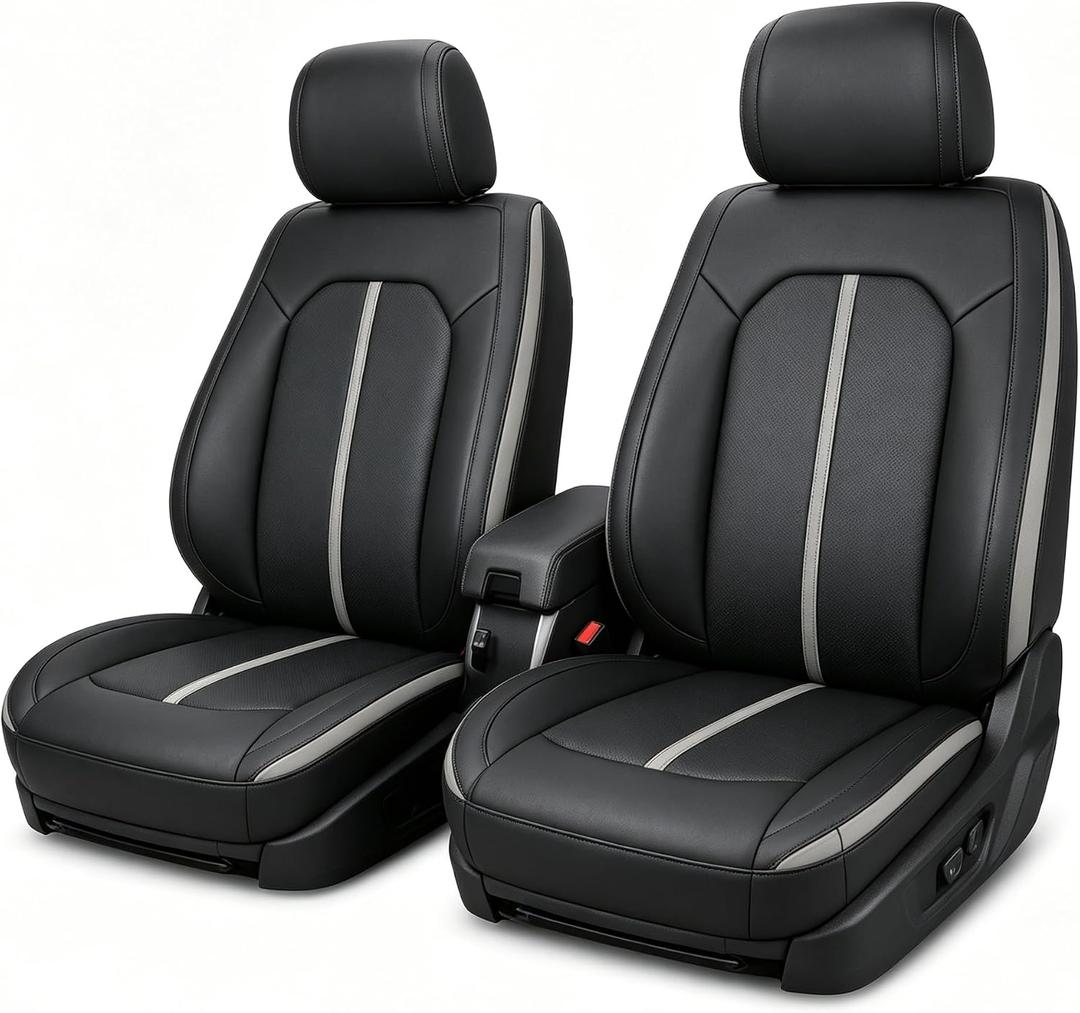 4PCS Front Driver & Passenger Bottom & Tops Seat Cover Replacement Microfiber Leather Black with Gray Compatible with Ford F-150 2015-2020 and F-250 F-350 2017-2022 XL XLT Lariat Super Crew