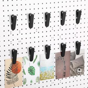 CroBlissful 10 Pcs Pegboard Accessories Clips Pegboard Clips Metal Accessories Hook Attachment Peg Board Clip for Crafts Kitchen Bathroom Room Office Wall Organize Storage Display (Black)