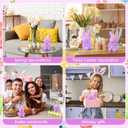 Baquler 2 Pcs Large Easter Bunny Led Flameless Candle 8 Inch Battery Operated Candles with Remote Real Wax Cute Rabbit Shape Candle with Bow 3D Flickering for Gift Home Party Decor (Purple)