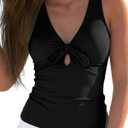 GRAPENT Tankini Tops for Women Knotted Keyhole Padded Adjustable Bathing Suit Modest Swimsuit Swimwear Swim Top Only (XX-Large, Black)