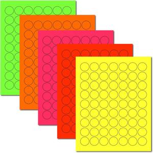 Fluorescent Round Stickers - 1" Round Labels - 63 Per Sheet - Assorted Bright Neon Color Rainbow Dot Stickers for High Visibility - Inkjet/Laser (1575 Labels, Multi-Color)