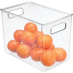 mDesign Plastic Modern Kitchen, Pantry Food Storage Container Bin w/ Handles - Cabinet, Fridge/Freezer, Countertop Organizer - Snacks/Drink/Appliances; Ligne Collection, Clear, 10x6.5x7.75 (Pack of 1)