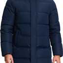 Pioneer Camp Men's Long Winter Coat Parka Hooded Down Jacket Full Zip Up Windproof Jacket Warm Thicken Puffer Jacket (Large, Navy)