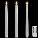 Homemory 3 Pcs Waxy Flameless Taper Candles with Remote, Led Flameless Candlesticks Classic Tall Candles, Flickering Battery Operated Taper Candles for Bedroom, Dining Room, White, 9.6 inches