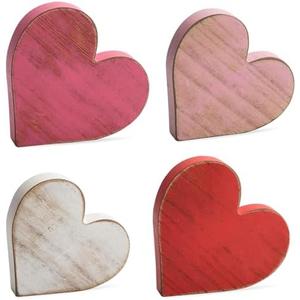 COCHIE Wooden Hearts Valentines Decorations Indoor, Wood Heart Blocks Tiered Tray Decor Set of 3, Red Pink White Valentine Decoration for Home Party Office Shelf Door (Retro)
