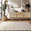 EVERGRACE Checkered Plaid Area Rug 4x6, Soft Fuzzy Faux Wool Rugs Washable Anti Slip Rugs Large Rug Carpet for Entryway Bedroom Living Room Hallway Kitchen Dining Room and Laundry Room, Beige