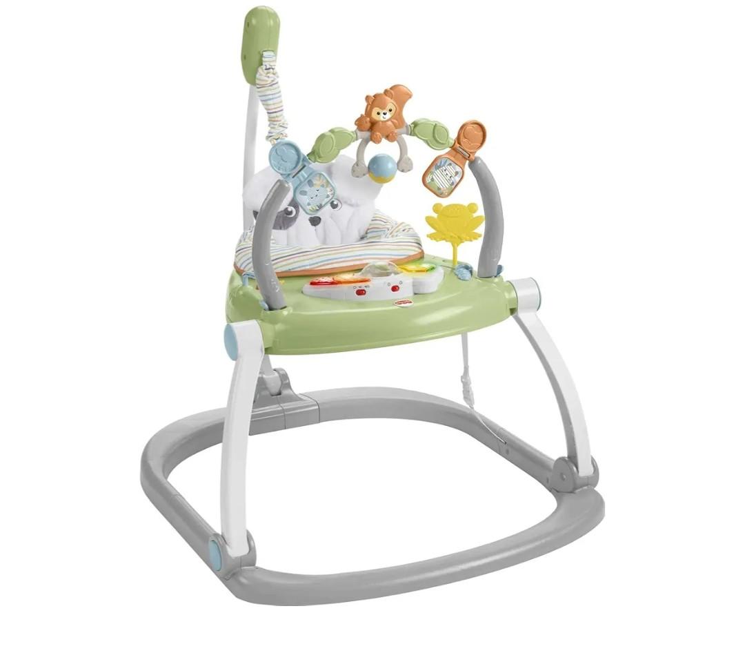 Fisher-Price Baby Bouncer SpaceSaver Jumperoo Activity Center with Lights Sounds and Folding Frame, Sweet Snugapuppy