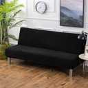 Stretch Futon Cover, Couch Cover for Futon, Armless Sofa Cover, Foldable Sofa Bed Slipcover Without Armrest, Universal Thick Sofa Slipcovers Furniture Protector for Kid, Pet(Small Checks Black, Large)