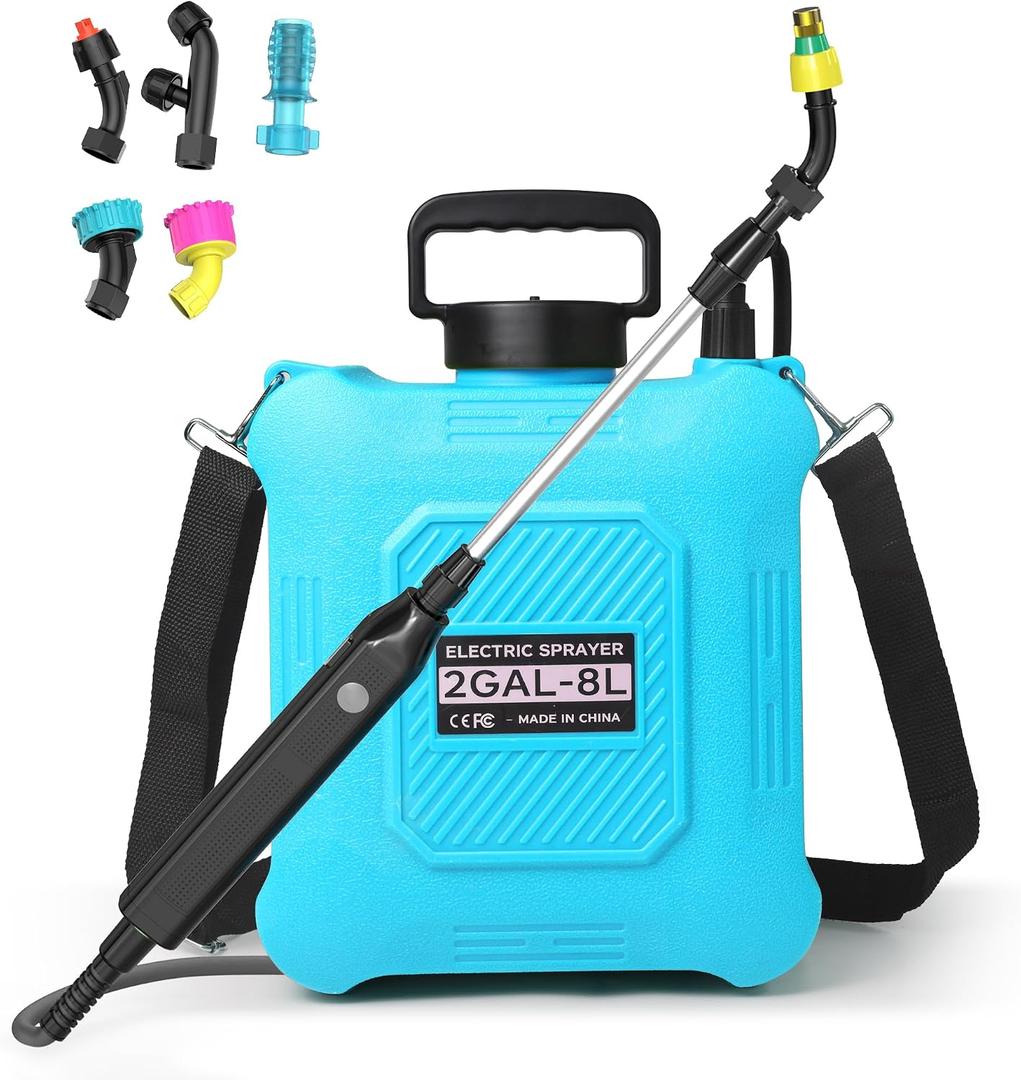 2 Gallon Electric Sprayer – Garden Sprayer for Weeds, Lawn Care & Pesticides – 23.62” Retractable Wand, 6 Nozzles & Easy Carry Handle – Durable & Lightweight, Blue
