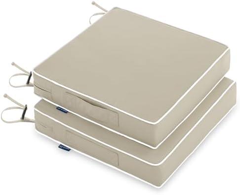 MIULEE 17 x 16 x 2 Outdoor Chair Cushions, Waterproof Seat Cushions with Adjustable Straps, Set of 2 Patio Chair Cushions for Patio Furniture Garden, Beige