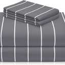 LuxClub 4 PC Queen Size Sheet Set Bed Sheets, Breathable Luxury Deep Pockets 16" Wrinkle Free Cooling Sheets Machine Washable Hotel Bedding (Queen, Striped Light Grey)