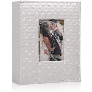 RECUTMS 200 Pocket Photo Albums 4x6 Small PU Leather Cover Picture Album Personalized Memory Photo Book for Wedding Family Baby Anniversary Graduation Travel Valentines Day Gifts(White)