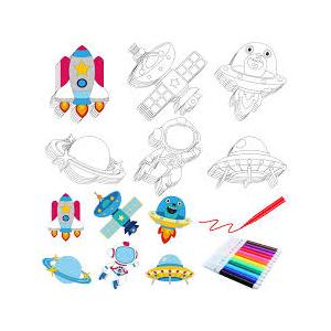 Gemscream 30 Pcs Outer Space Crafts for Kids Color Your Own Space Magnets DIY Coloring Magnet Cutouts Kits for Party Kids Gift for School Classroom Ornament Decorations