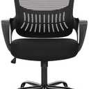 Home Office Computer Desk Chair, Ergonomic Mid-Back Mesh Rolling Work Swivel Task Chairs with Wheels, Comfortable Lumbar Support, Comfy Arms for Bedroom, Study, Dorm, Student (Black)
