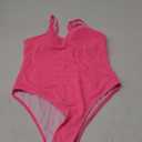 Limeeke Women One Piece Swimsuit Solid Ribbed Monokini Swimwear Scoop Neck Low Back Bathing Suit (Large, Hot Pink)