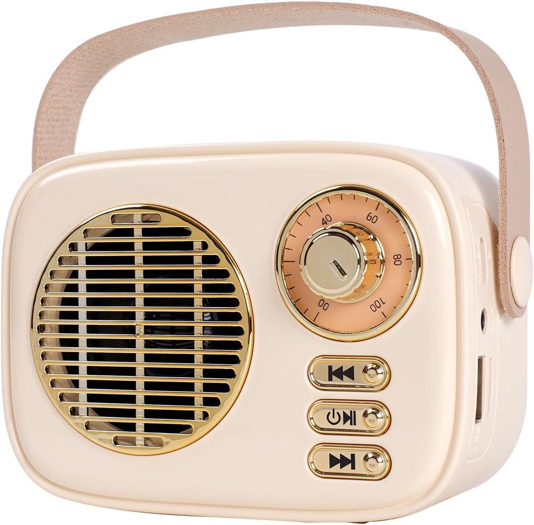Retro Bluetooth Speaker,Vintage Decor,Mini Wireless Bluetooth Speaker,Gifts for Women Men Teenage Girls,Cute Portable Old Fashion Style for Kitchen Desk Bedroom Office Party (Beige)