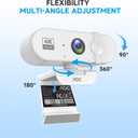 AOC White 4k Webcam for PC with Microphone, Computer Camera with Noise Cancellation, Privacy Cover, 99° FOV, Plug & Play USB Webcam for Streaming, Conferencing, Zoom, Skype, Facetime