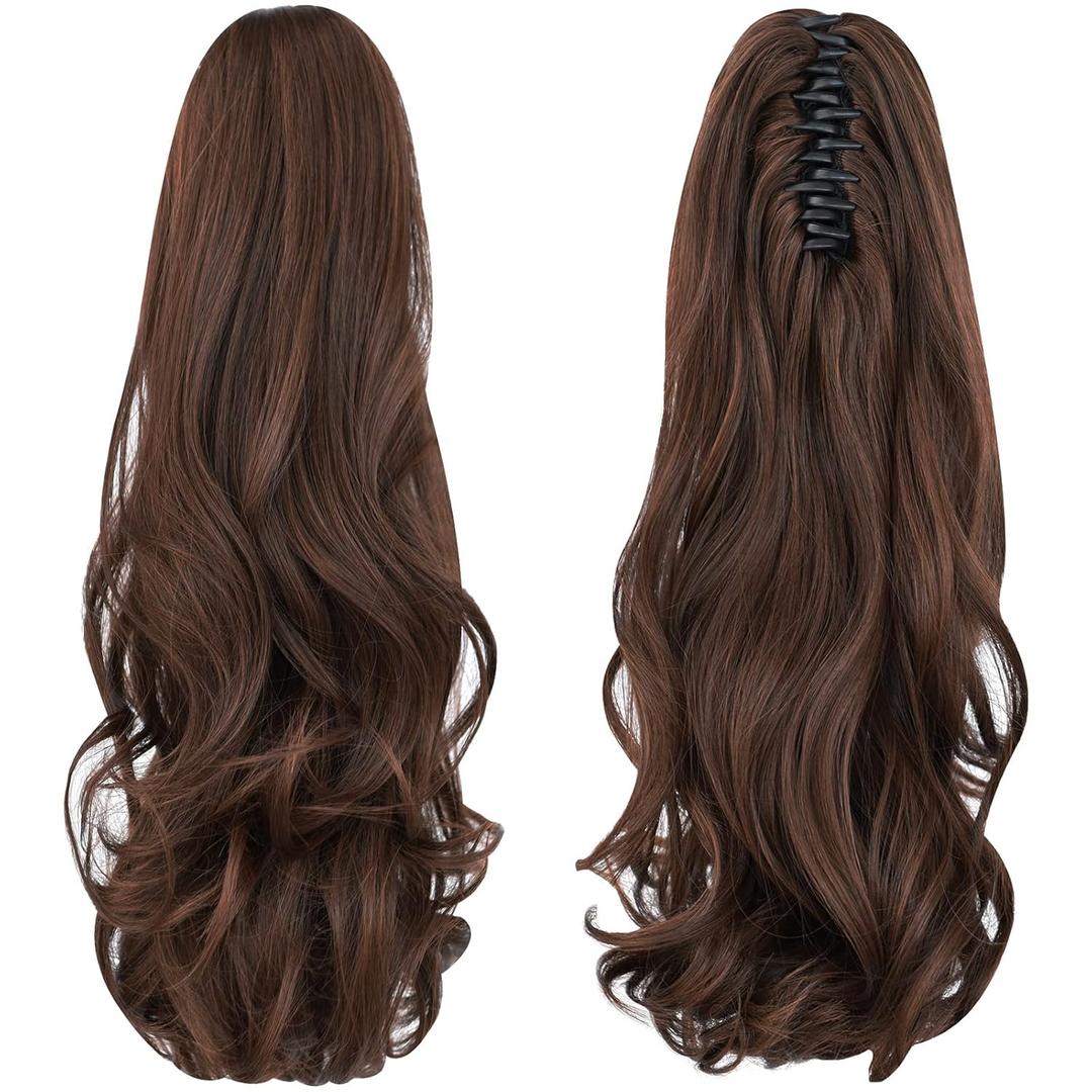 ponytail extension,16" claw clip hair extensions ponytail short curly hair ponytail Extension Natural Looking Synthetic Hairpiece for Women Medium Brown