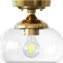VONLUCE Industrial Semi Flush Mount Ceiling Light, 8.3" Ceiling Light Fixture with Clear Glass Shade, Farmhouse Lighting for Hallway Kitchen Bedroom Entryway, Brushed Gold Flush Mount Light Fixture